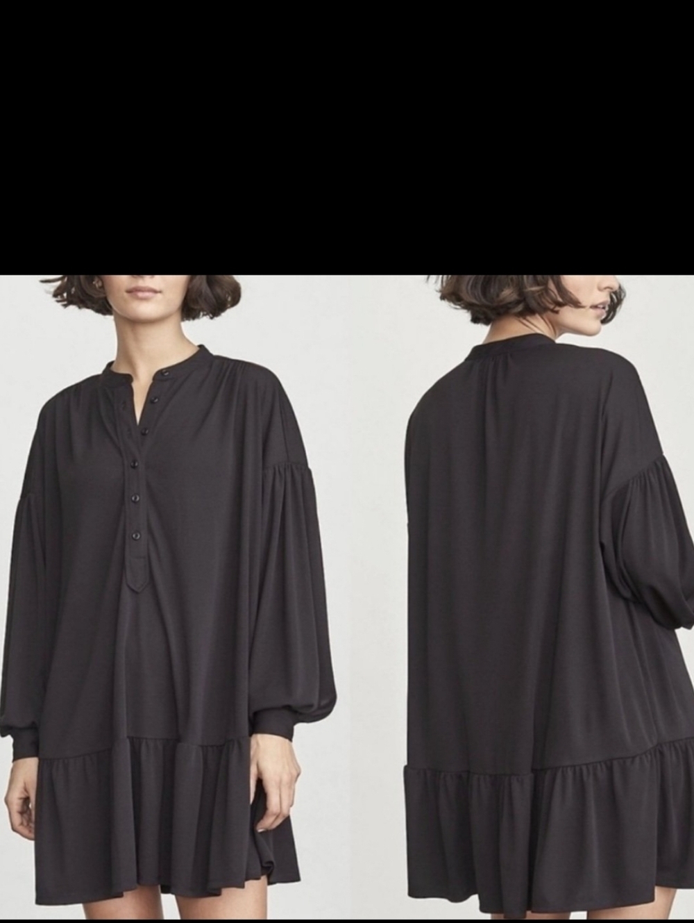Elizabeth and James Black Tunic Mini Dress with Ruffled Hem